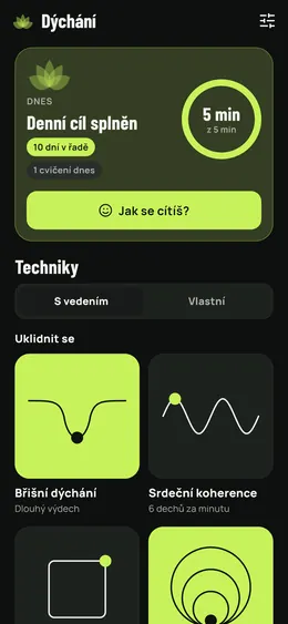 Stránka Dýchání a její techniky