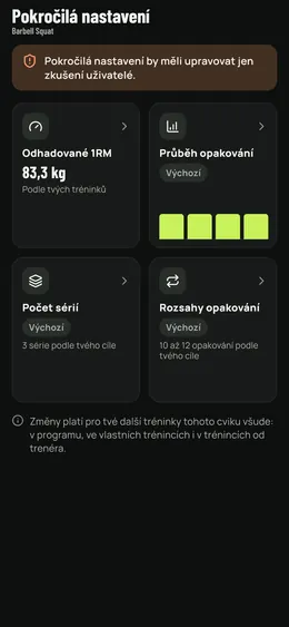 Pokročilá nastavení cviku
