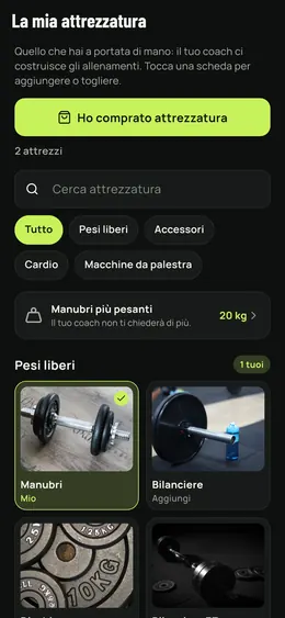 La pagina La mia attrezzatura