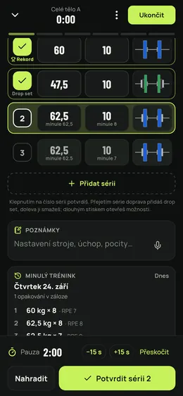 Drop set přidaný přejetím