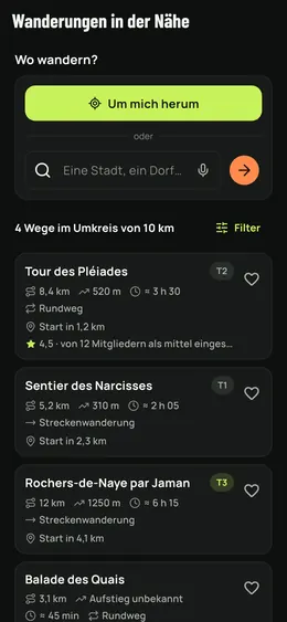 Die Wege im Umkreis von 10 km