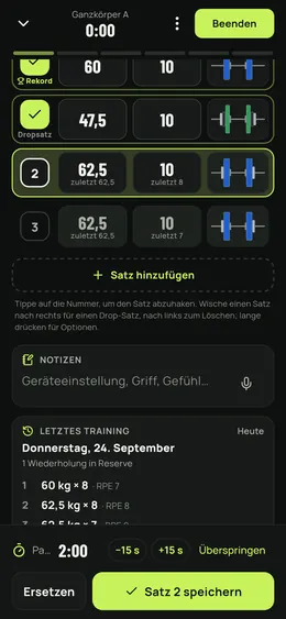 Ein Drop-Satz, per Wischen hinzugefügt
