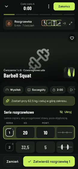Trwająca seria z seriami rozgrzewkowymi