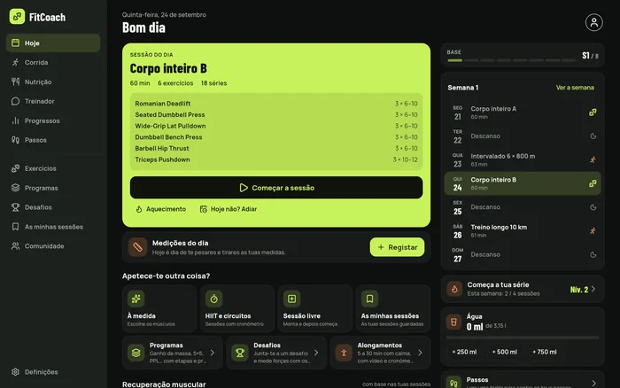 O ecrã do dia no computador: o dia à esquerda, a semana e a série à direita.