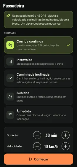 Escolher um treino na passadeira