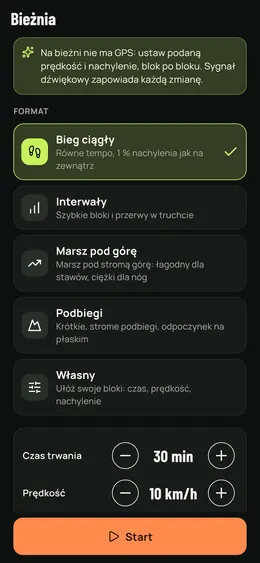 Wybór treningu na bieżni