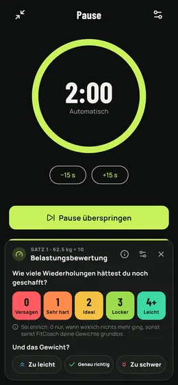 Die Anstrengung während der Pause bewerten