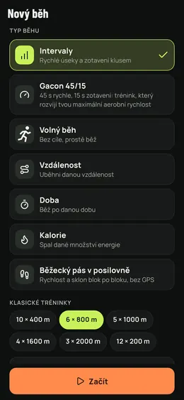 Nový běh: intervaly, Gacon, volný, pás…