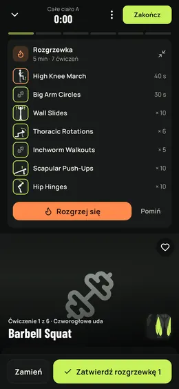 Rozwinięta rozgrzewka w trwającym treningu