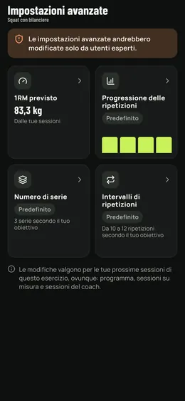 Le impostazioni avanzate di un esercizio