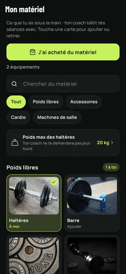 La page Mon matériel