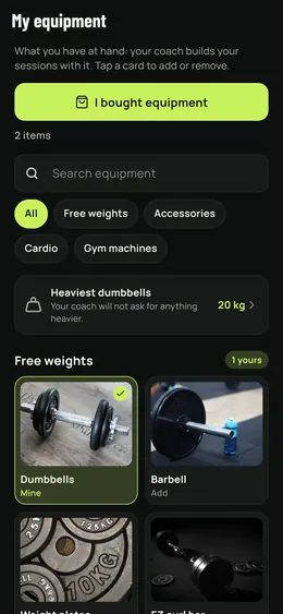 The My equipment page