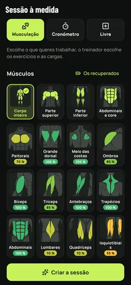 Escolha dos músculos de um treino à medida